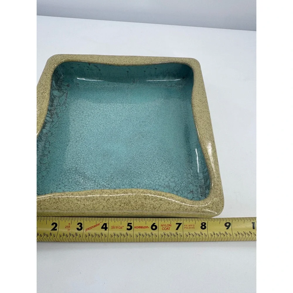 Glidden Pottery 107 Square Tray Crackle‎ Blue Tan Glaze Mid Century Modern Bowl